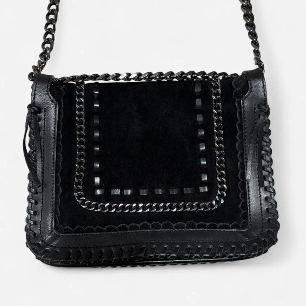 ZARA WOMAN Black Suede Leather Chain Strap Shoulder Bag‎ Crossbody